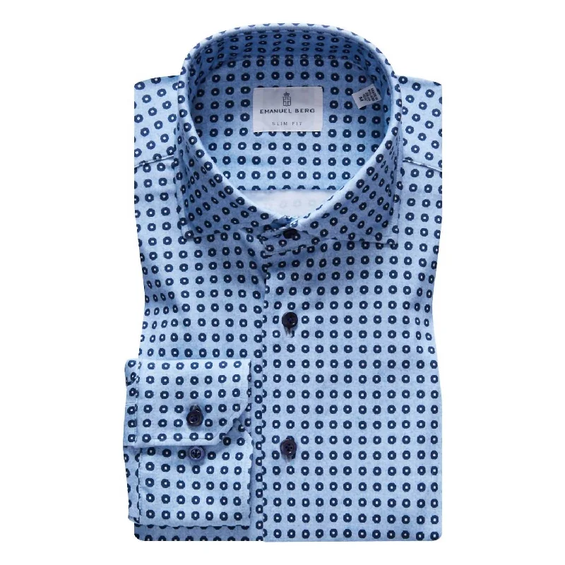 Byron 4Flex Jersey Cotton Shirt In Blue Geometric