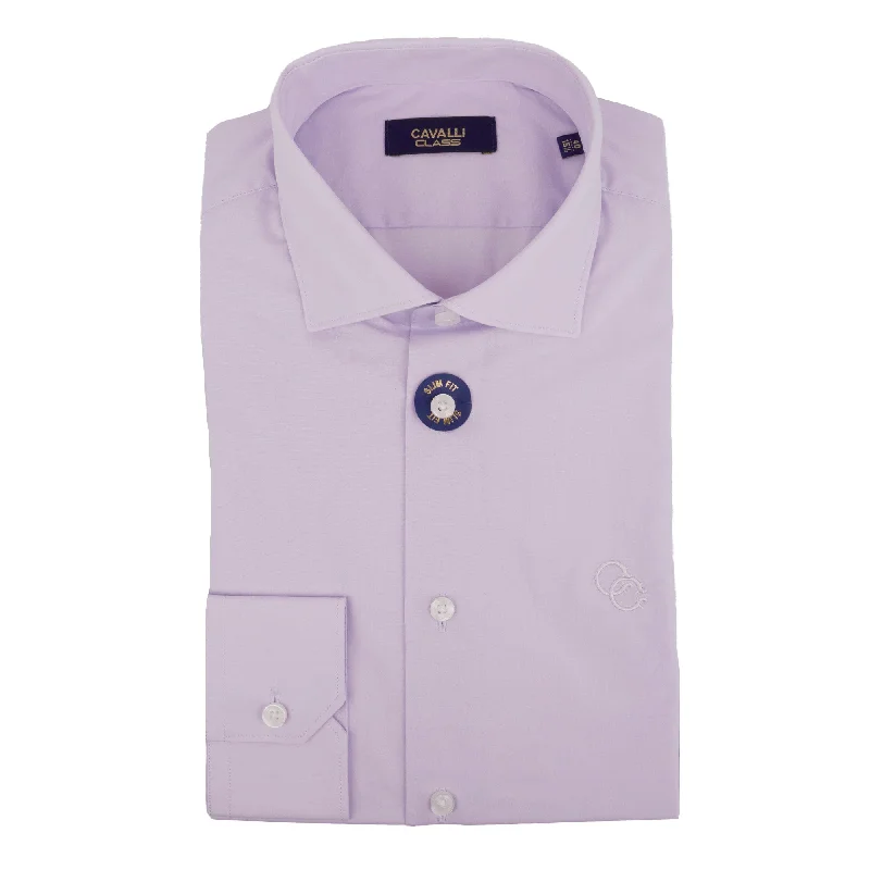 Weekend Special Cavalli Class Mens Lilac Dress Shirts Long Sleeve With Emb