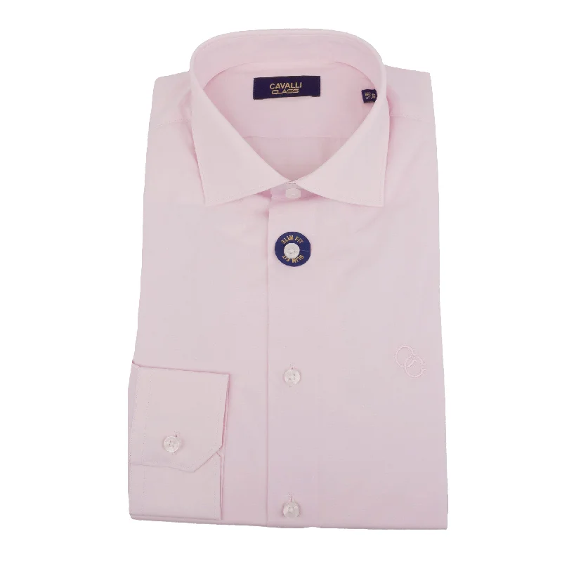 Deal of the Day Cavalli Class Mens Pink Dress Shirts Long Sleeve With Emb