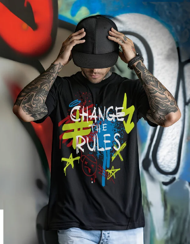 Limited Edition CHANGE THE RULE Black Oversized Front Typographic Printed Tshirt