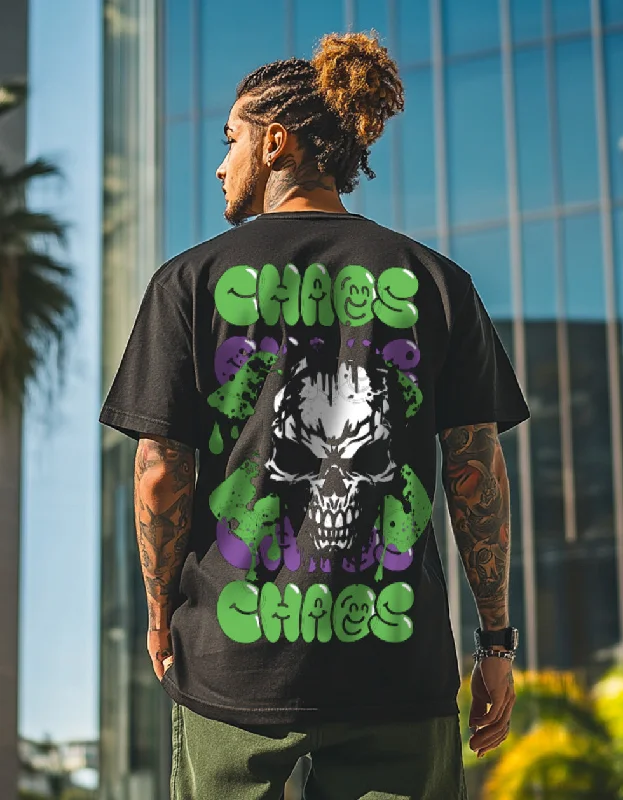 Price Break CHAOS Oversized Black Graphic Back Printed Tshirt