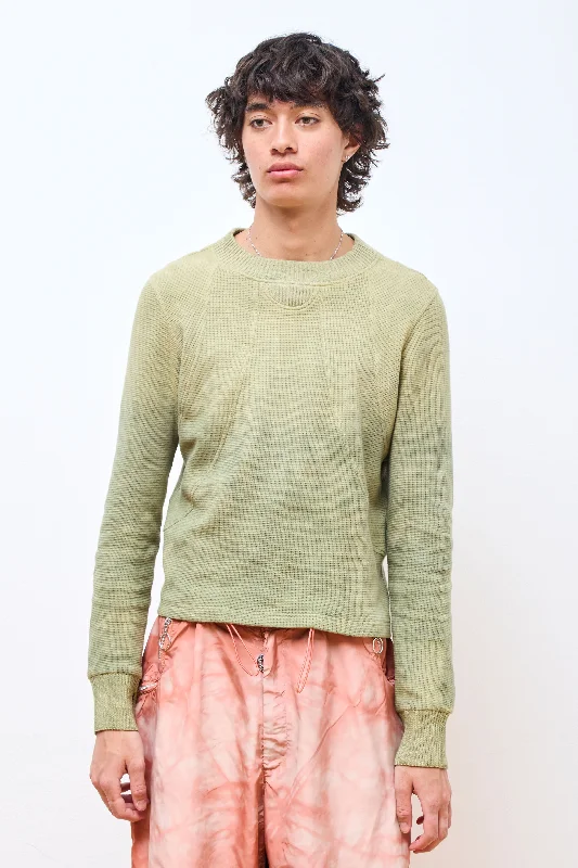 Panelled Waffle Jersey Long Sleeve Dipped Green