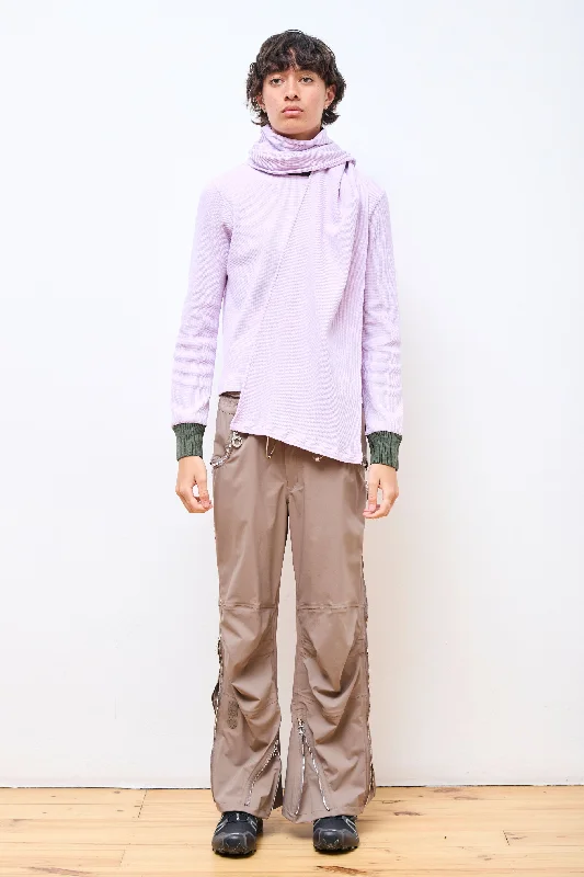 Panelled Waffle Jersey Long Sleeve With Scarf Washed Lilac