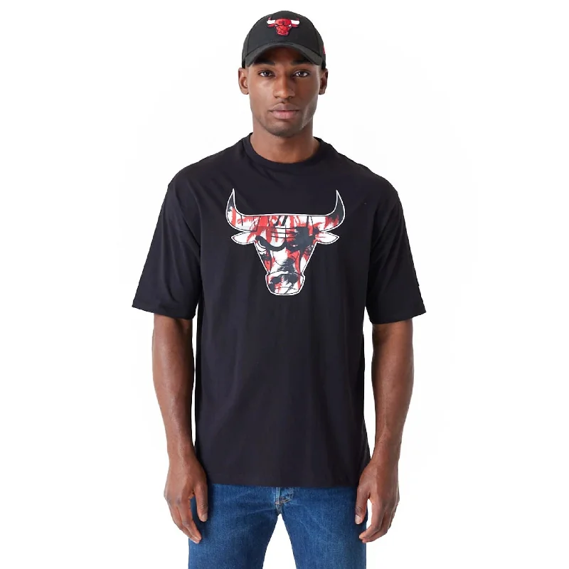 Chicago Bulls NBA Large Infill Black Oversized T-Shirt