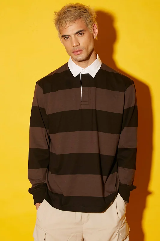 Steals and Deals Coco Striped Collared Full Sleeves T-shirt