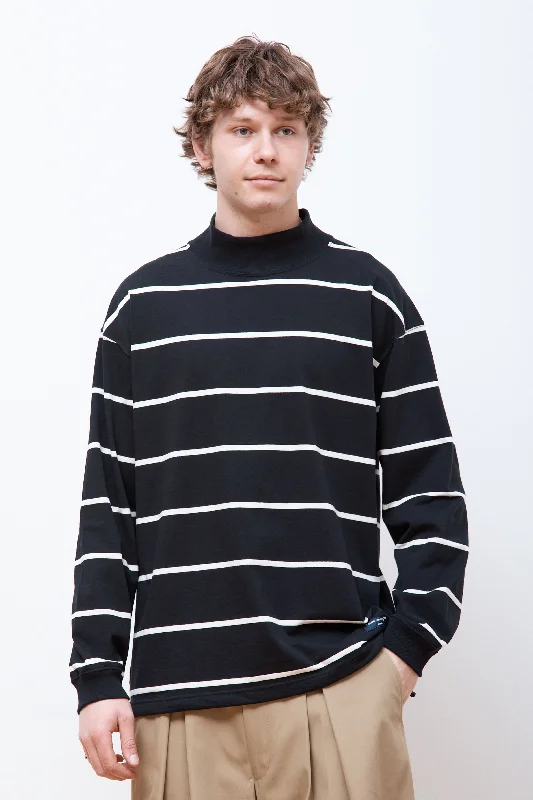 Striped Drawstring Mockneck Black/Off-White