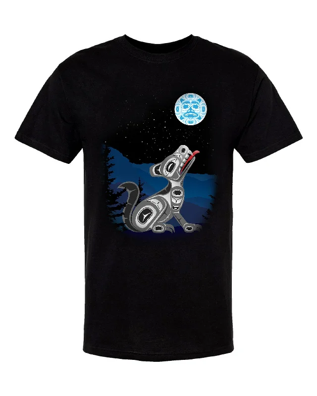 Discount Days Adult Wolf Moon T-Shirt (First Nations wolf/moon t-shirt)