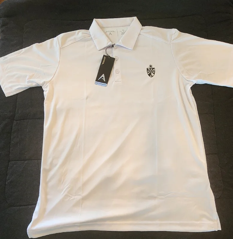 Steals and Deals White Embroidered Shield Antigua Brand Golf Shirt
