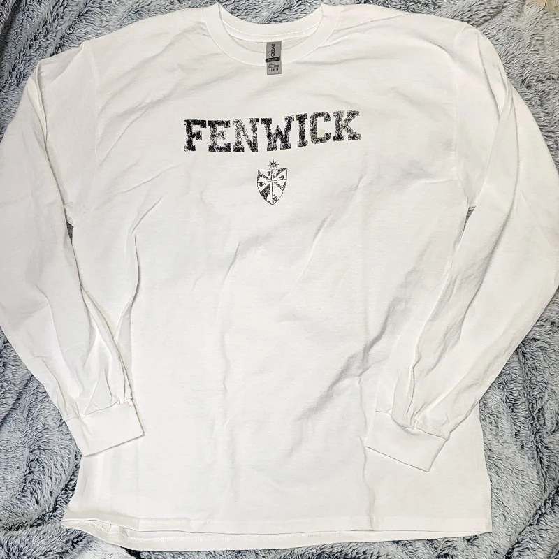 Markdown Sale White Long Sleeve Distressed Fenwick logo T Shirt
