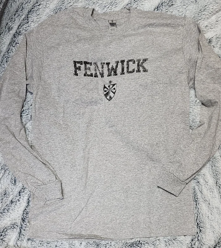 Major Deal Gray Long Sleeve Distressed Fenwick logo T Shirt