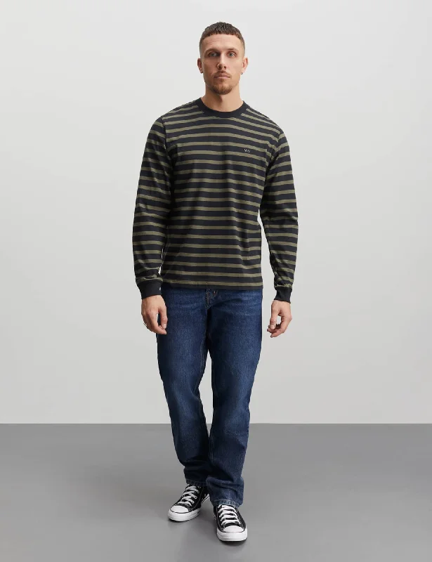 Cotton Jersey Stripe Frode Tee LS, Kalamata/Jet Black