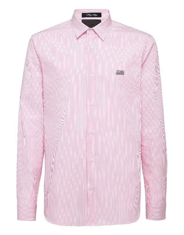 Instant Deal Cotton pinstripes Shirt Playboy Cut LS Skull