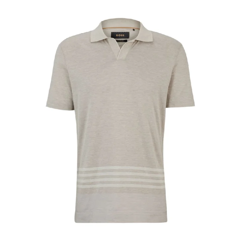 Cotton-silk polo shirt with striped details