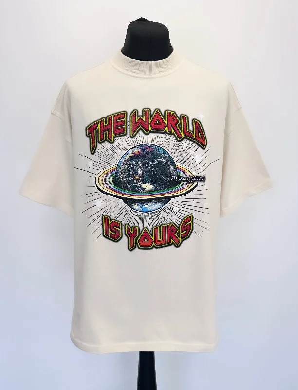 Cream Heavyweight Planet T-shirt.