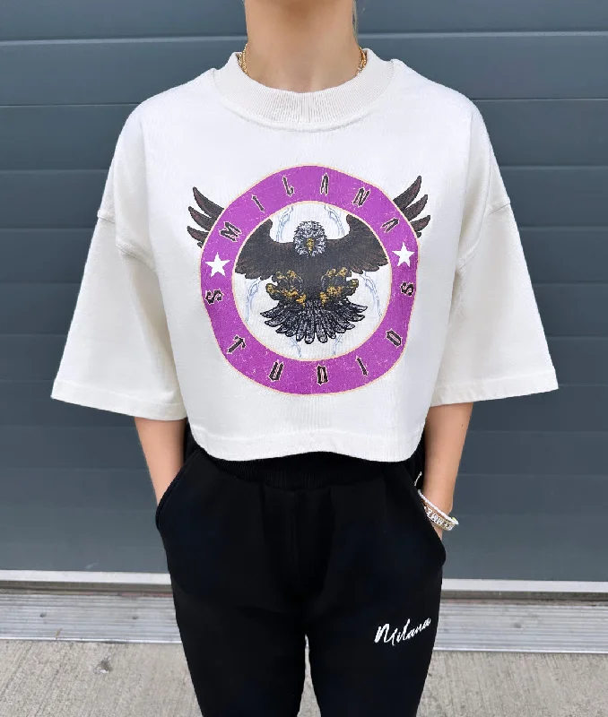 Cream Eagle Cropped Heavyweight T-shirt.