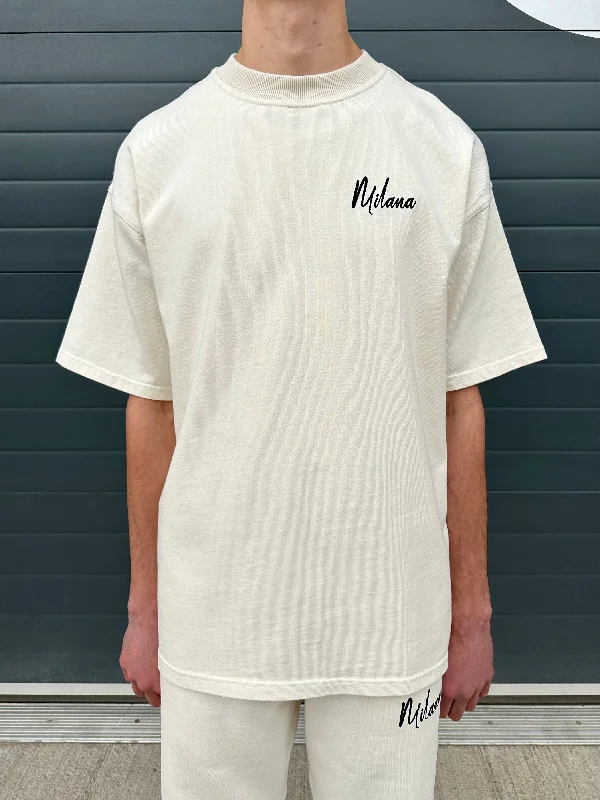 Cream Heavyweight Essentials T-shirt.