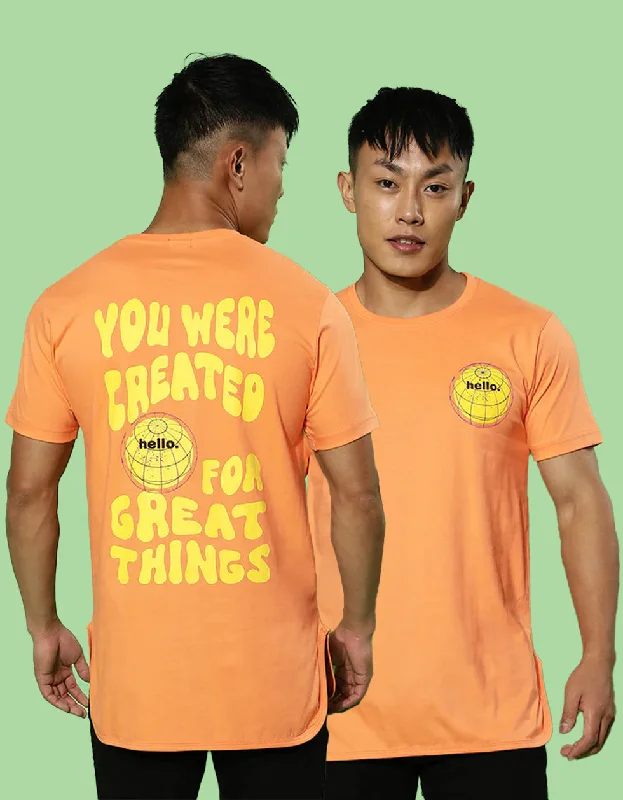 Weekend Discounts to Delight Created for Great Things Orange Regular Back Typographic Printed Tshirt Weekend Discounts to Delight Created for Great Things Orange Regular Back Typographic Printed Tshirt