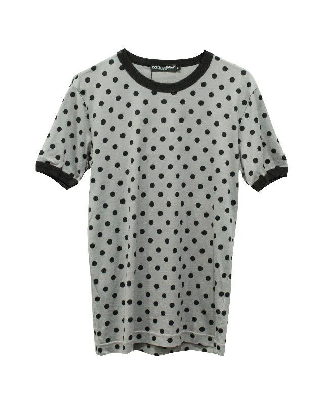 While Supplies Last Dolce & Gabbana Polka Dot Crew Neck Shirt in Grey Cotton