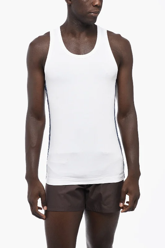 Dolce & Gabbana UNDERWEAR Stretch Cotton Tank Top with Logoed Side Band