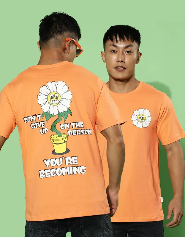 Cash Savings Don't Give Up Orange Regular Printed Back Graphic Printed Tshirt