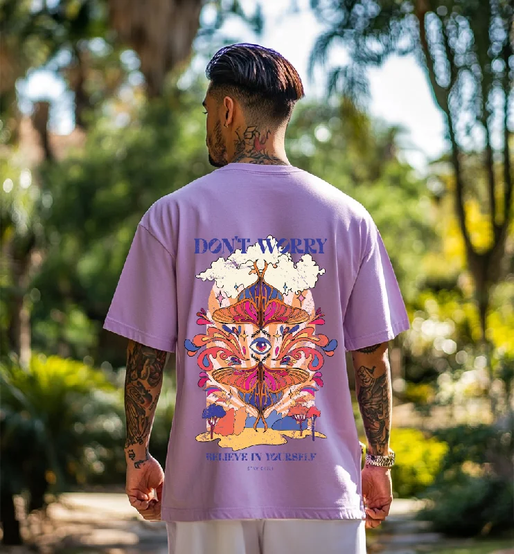Closeout Believe Yourself Lilac Oversized Graphic Printed T-shirt