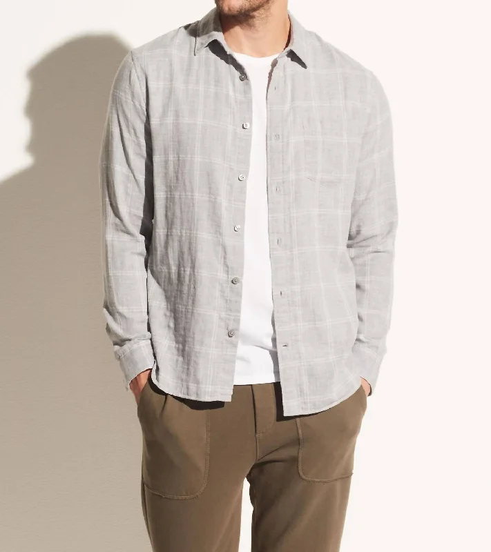 Double Face Windowpane Long Sleeve In Heather Grey