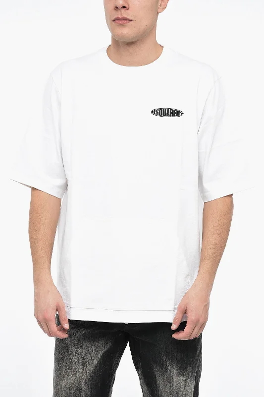 Dsquared2 Crew Neck Cotton T-Shirt with Rubberised Logo and Maxipocket