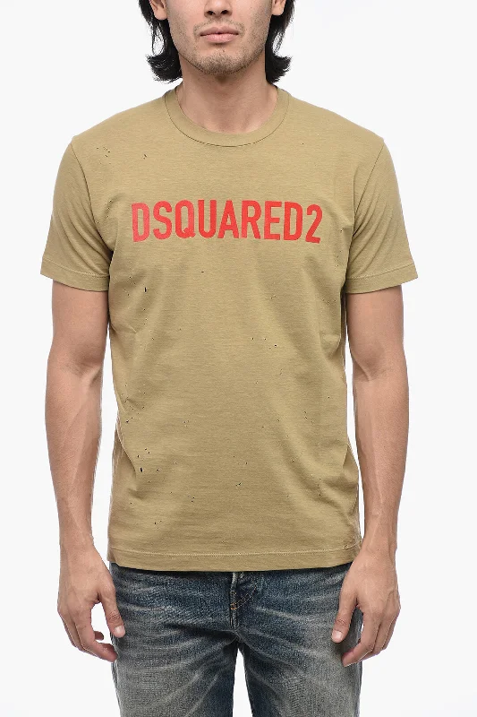 Dsquared2 Distressed T-Shirt with Flocked Logo