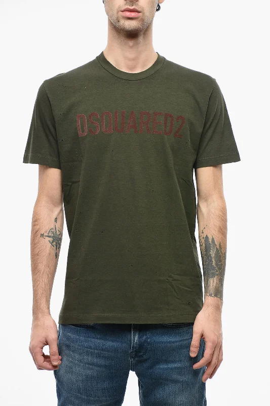 Dsquared2 Logoed Cool-fitting T-shirt with Distressed Detailing