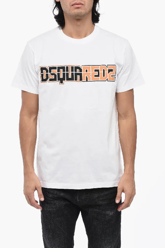 Dsquared2 Solid Color CIGARETTE FIT Crew-neck T-Shirt with Printed Log