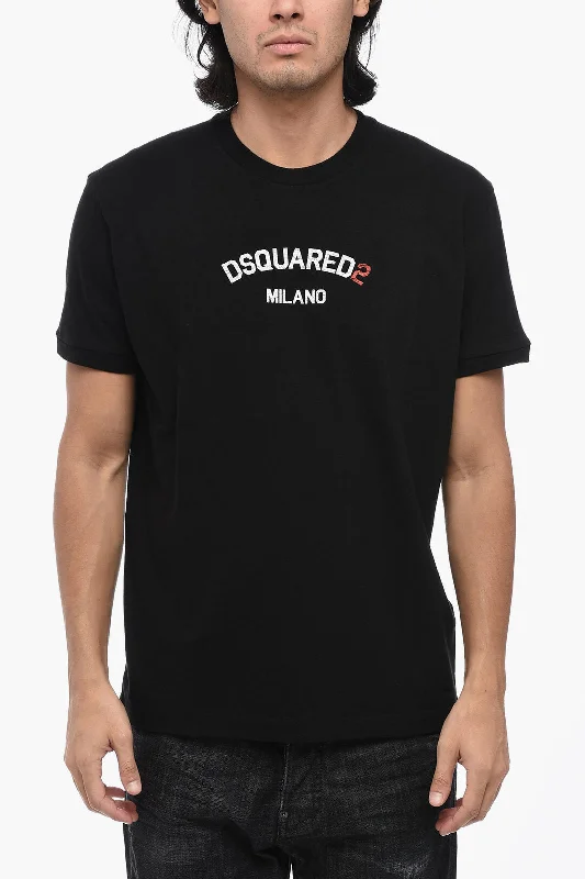 Dsquared2 Solid Color DAN FIT Crew-neck T-Shirt with Printed Logo