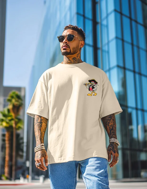 Fantastic Offers Duck Beige Oversized Pocket Graphic Printed T-Shirt