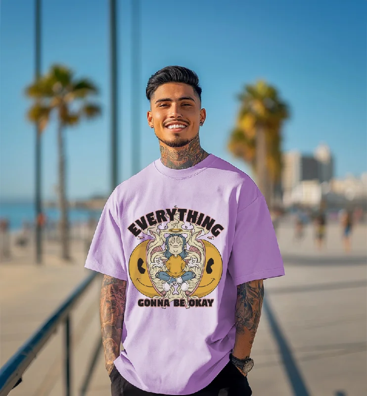 Exclusive Deal Everything Gonna Be Okay Lilac Oversized Printed Tshirt