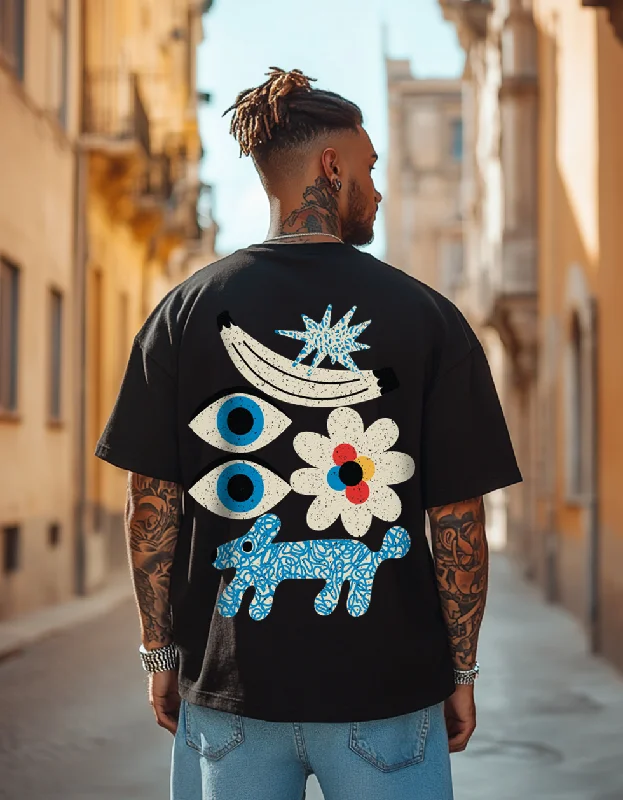 Midnight Madness Eye Black Oversized Back Graphic Printed T-shirt