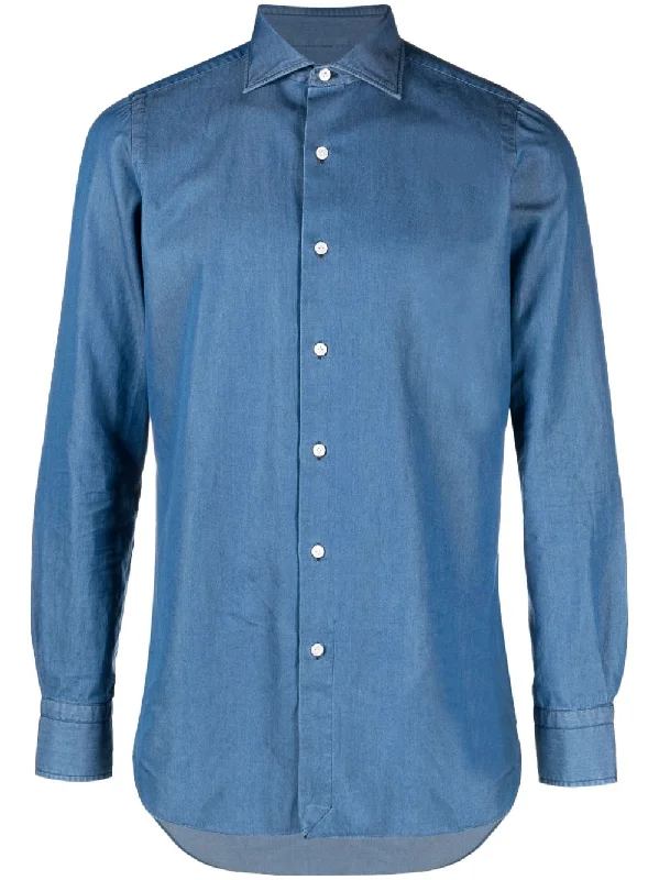 Finamore 1925 Napoli Men's Shirts Clear blue