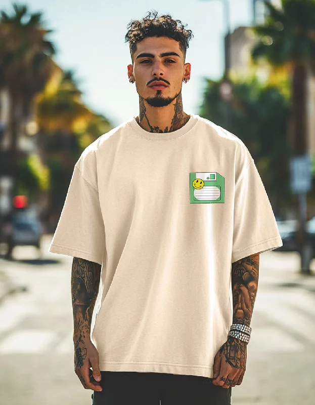 The Best Prices Floppy Beige Oversized Pocket Graphic Printed Tshirt