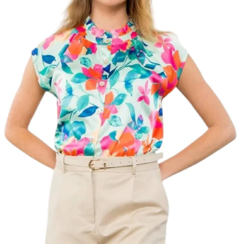 Floral Print Top In Mint