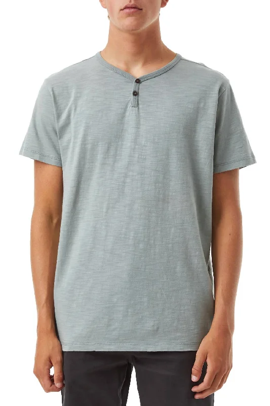 Folk Henley Tee In Gray Green