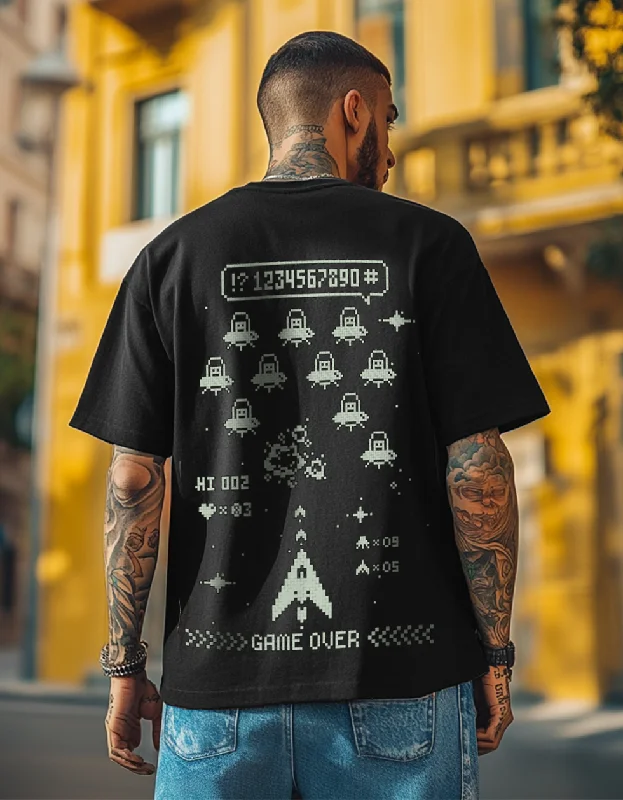 Deal Dash Game Over Black Oversized Back Graphic Printed Tshirt