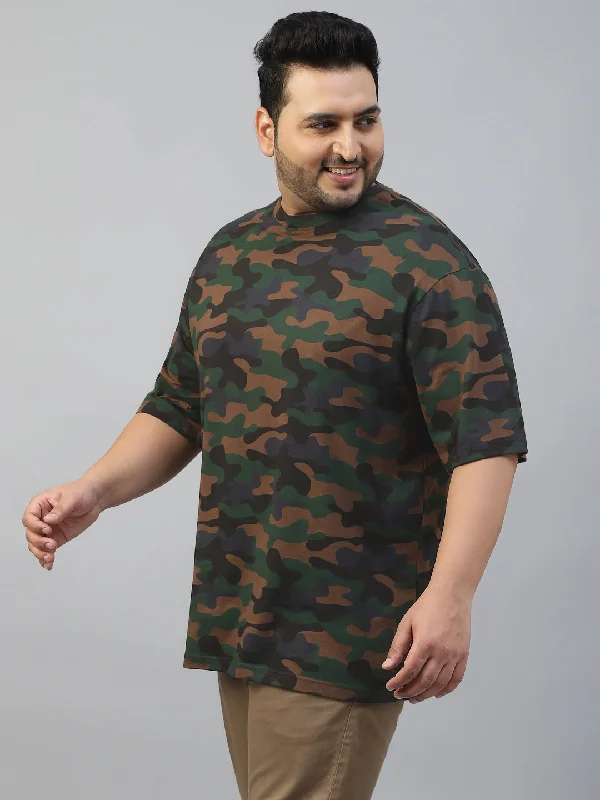 Super Sale Green Camouflage Plus Size Front Printed Tshirt