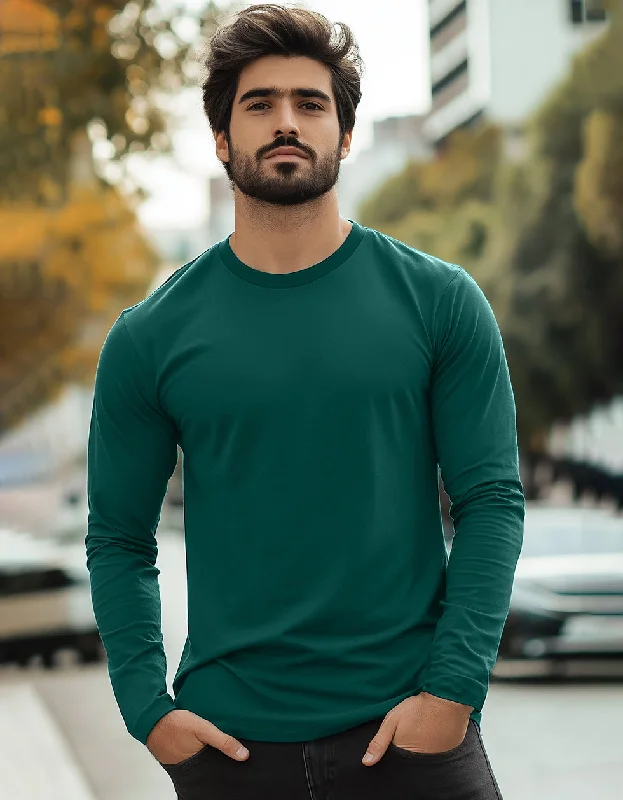 New Deal Green Plain Full Sleeves Regular Fit T-shirt
