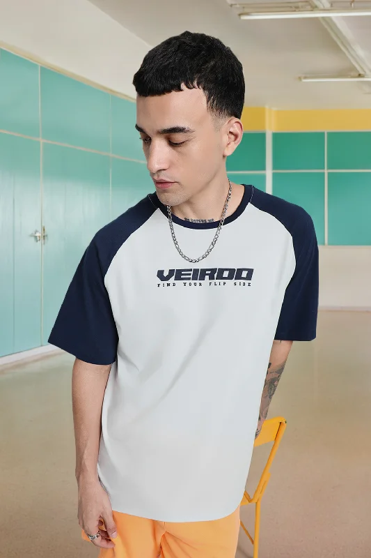 Bonus Savings Grey-Navy Raglan Oversized Typography Printed Tshirt