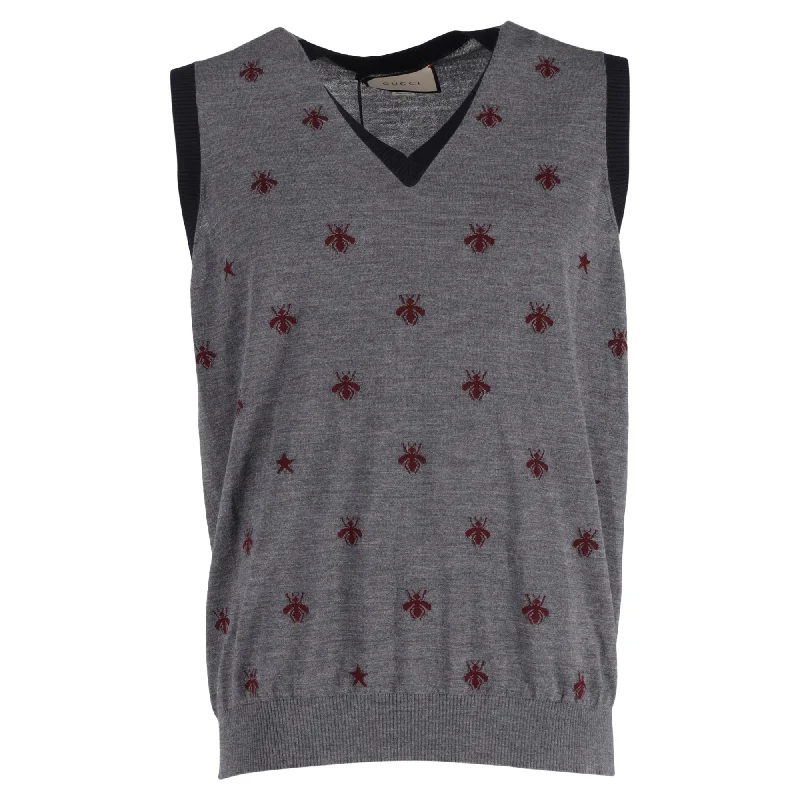 Gucci Bee & Star Sweater Vest in Grey Wool