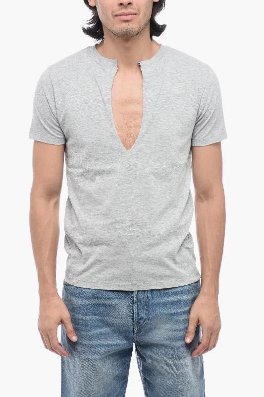 Gucci Cotton T-Shirt with Raw-cut V Neck