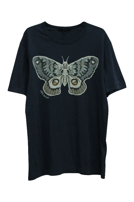 Hurry In Gucci x Kris Knight Butterfly Tee Shirt in Navy Blue Cotton
