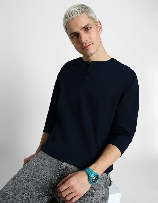 Exclusive Weekend Offers Inside Henley Navy Solid Tshirt