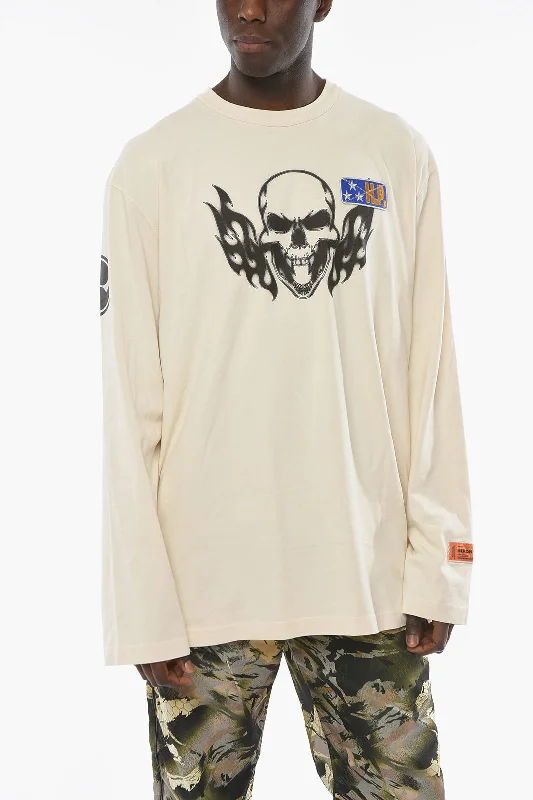 Heron Preston CTNMB Long-sleeve FLAMING SKULL T-shirt with Contrasting Pri