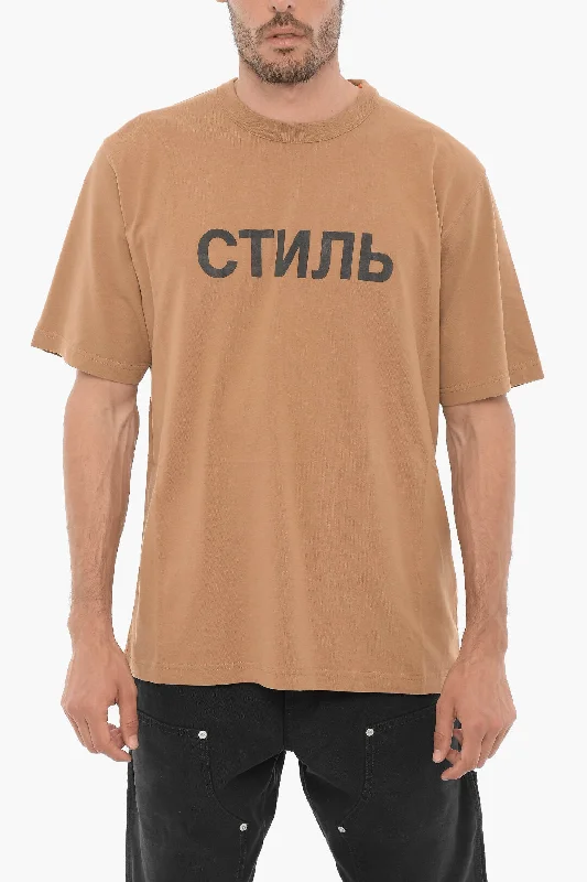 Heron Preston Solid Color Crew-neck T-Shirt with Contrasting Print