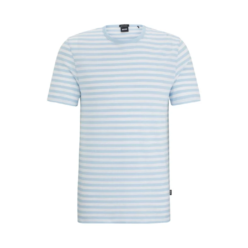 Horizontal-stripe T-shirt in cotton and linen