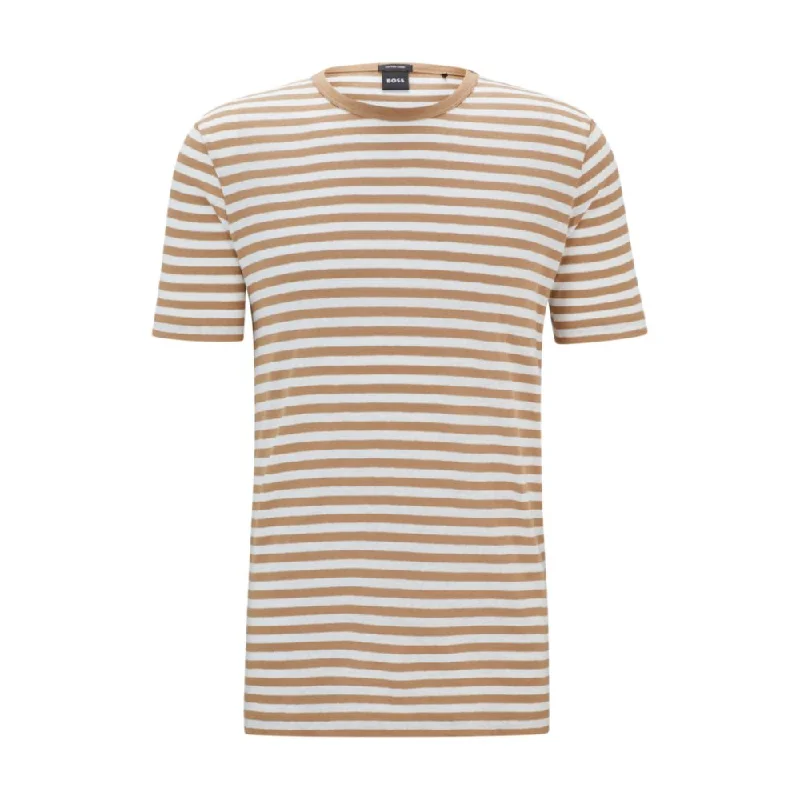 Horizontal-stripe T-shirt in cotton and linen